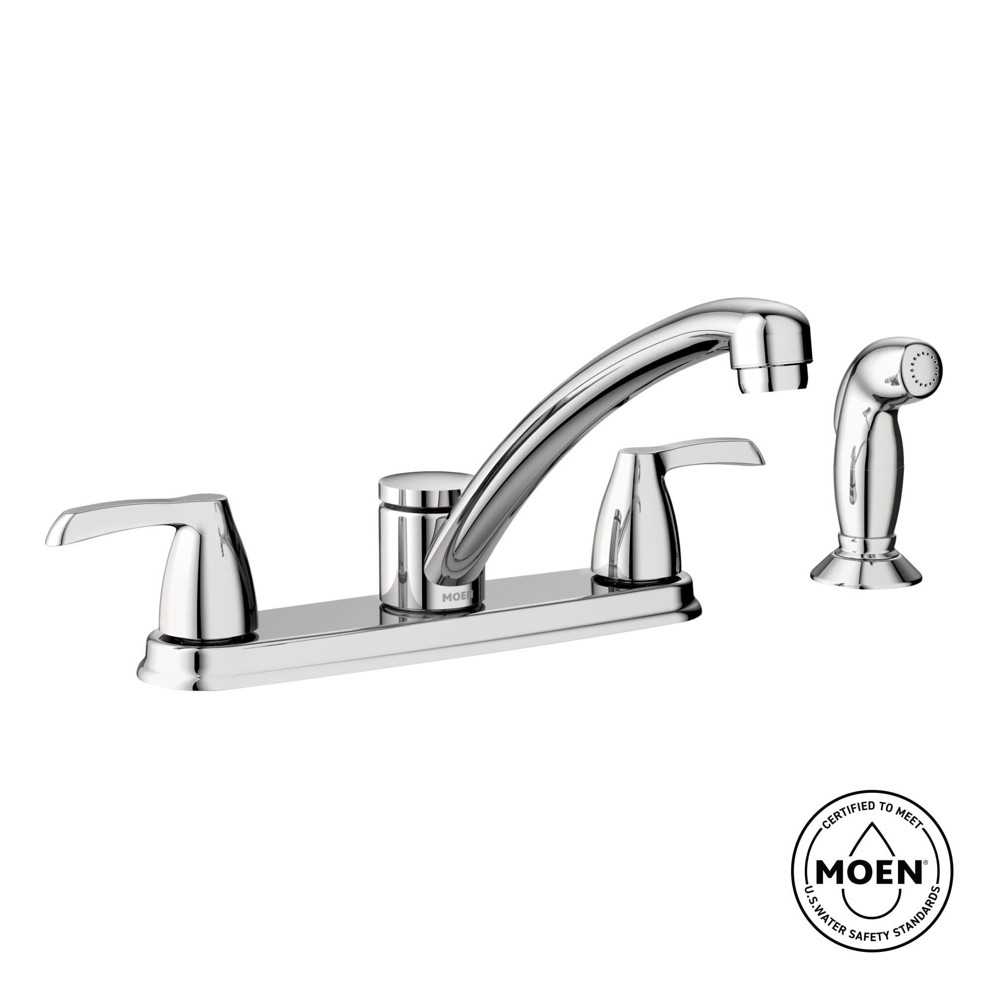 Moen Adler Chrome Two-Handle Low Arc Kitchen Faucet with Side Sprayer