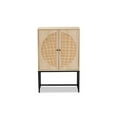 thumbnail image 3 of Baxton Studio Ardon Bohemian Light Brown Finished Wood and Black Metal 2-Door Storage Cabinet with Natural Rattan, 3 of 7