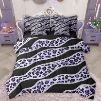 Homewish Chic Purple Polkadots Bedding Comforter Set, Leopard Cheetah Print King Bedding Sets, Modern Fashion Style Reversible Bed Sheets, Ultra Soft Bedroom Decor