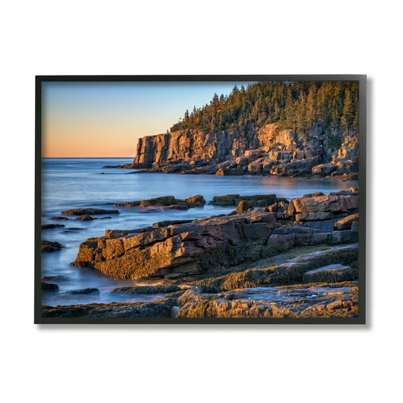 Stupell Rocky Cove Ocean Cliffs Landscape Photography Black Framed Art Print Wall Art