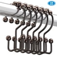 thumbnail image 6 of NimJoy Set of 12 Double Shower Curtain Ring Hooks, Rust-Free Premium 18/8 Stainless Steel Easy Glide Rollerball Shower Curtain Hangers, Plated Bronze Finish, 6 of 9