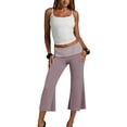 thumbnail image 5 of IYYVV Gaucho Pants Women Fold Over Cropped Capri Pants Low Rise Wide Leg Yoga Capris Palazzo Culotte Stretch Bottoms Wine L, 5 of 6