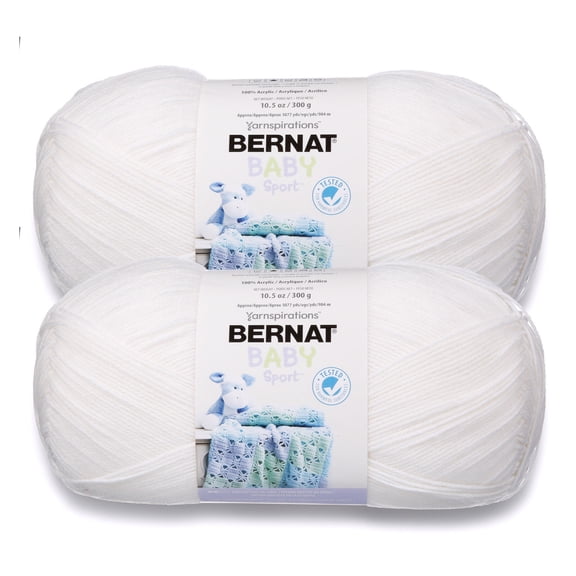 Bernat® Baby Sport BB™ #3 DK (Light) Acrylic Yarn, White 10.5oz/300g 1077 Yards (2 Pack)