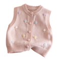 thumbnail image 4 of AUDeals Girls 3D Flower Embroidered Knit Sweater Vest - Round Neck Sleeveless Button Front Cardigan for Kids Casual Layering Wear, 4 of 6