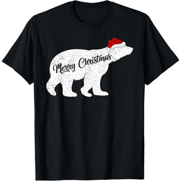 Polar Bear Animal Lover Xmas Santa Hat Polar Bear Christmas T-Shirt men and women can wear, black, white, gifts