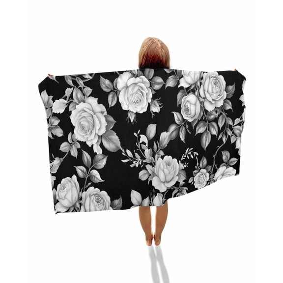 Black Rose Beach Towels Oversized Super Absorbent, Vintage Pastoral Botanical Floral Leaves Vines Lightweight Bath Towel Quick Dry Sets For Bathroom/Pool/Rv Camping/Beach Play/Gym Room/Picnic 35"x70"