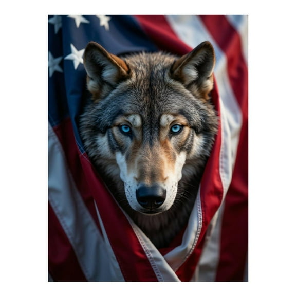 Diamond Art Kit for Adults, Wolf In Flag Blue Eyes Diamond Painting for Adults Beginners, DIY Diamond Art Painting Kits, 5D Diamond Painting Crafts for Home Decor 12x16 Frameless