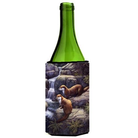 Otters by the Waterfall by Daphne Baxter Wine Bottle Can cooler Hugger
