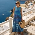thumbnail image 3 of Xoenoiee Daisy Grass Mountain Print Women's Cotton Linen Maxi Dresses Round Neck Sleeveless Flowy Linen Long Dress with Pockets, Lightweight Summer Beach Vacation Outfits, L, 3 of 7