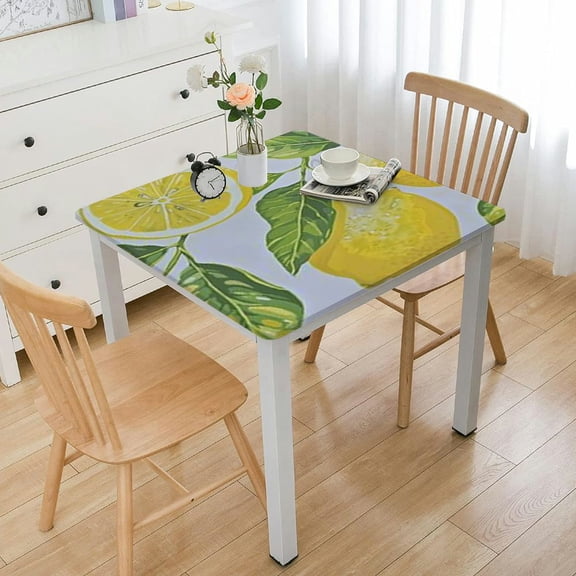 HAOXIT Fitted Eastic Table Cover Square Yellow Lemon Table Cloth for Spring Living Room Dining Home Party 36*36