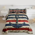 thumbnail image 2 of Feelyou Cartoon Retro Anchor Queen Comforter Set, Blue Red Stripes Bedding Sets, Oil Printing Artwork Reversible Bedding Comforter Set, Ultra Soft Home Decor, 3pcs, 2 of 8