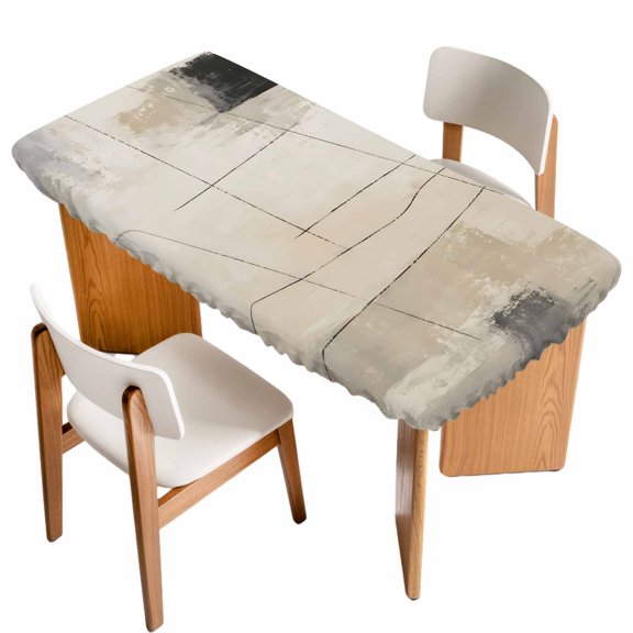 Modern Oil Painting Fitted Rectangle Tablecloth 30" x 60" Brown Black Graffiti Abstract Line Texture Elastic Table Cloth Fits for 5 Foot Folding Tables Waterproof Table Cover for Picnic Camping