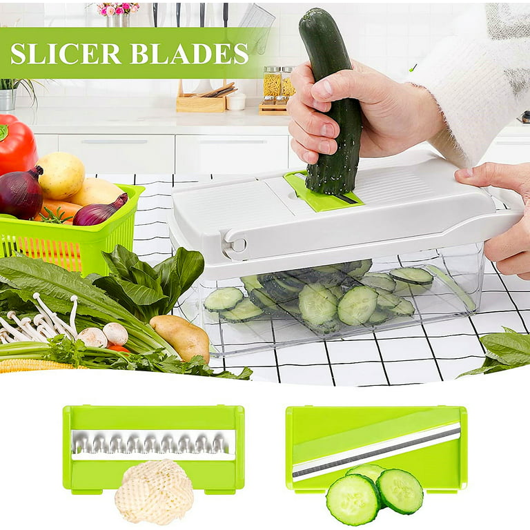 CofeLife 12 in 1 Pro Vegetable Chopper, Multi-functional Onion Chopper,  Vegetable Cutter Stainless Steel Blades, Vegetable Slicer Container,  Mandoline Slicer, Dicer, Cutter Ideal for Fruits/Salads 