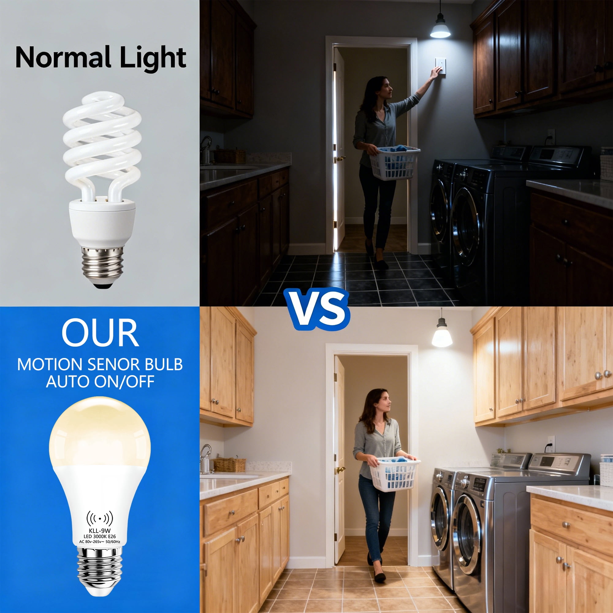 Dusk to Dawn Light Bulbs 9W (80W Equivalent) Auto On Off Bulb 3000K Warm White 800 LM,E26 Base Motion Sensor Light Bulb for Indoor Outdoor,10 Pack