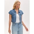 thumbnail image 2 of DARING DIVA Women's Cap Sleeve Shrug Collared Open Front Jean Jacket S Blue, 2 of 7