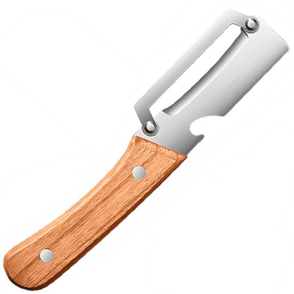 LOUQIBINE Multi-Functional Vegetable Peeler with Ergonomic Wood Handle - Ultra Sharp Stainless Steel Peeler for Fruits & Vegetables, Includes Julienne Cutter and Bottle Opener