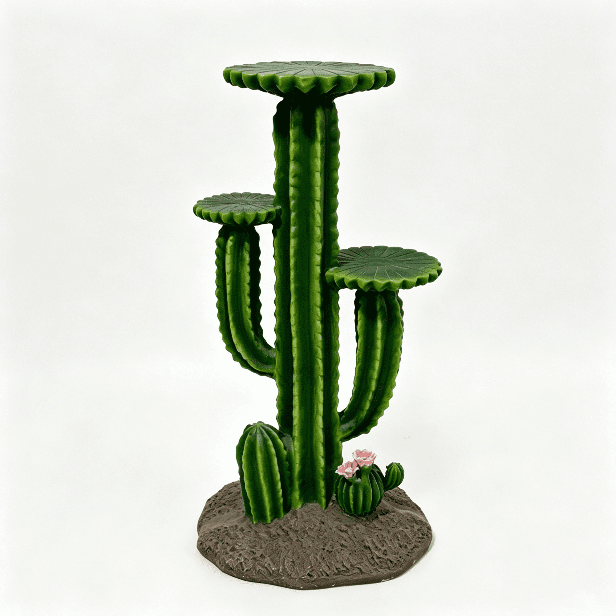 Leumius 32" Resin Saguaro Cactus Plant Stand with 3 Display Shelves, Large Multi-Tier Cactus Sculpture Flower Pot Holder, Weatherproof Outdoor Garden Decor for Patio Yard Lawn