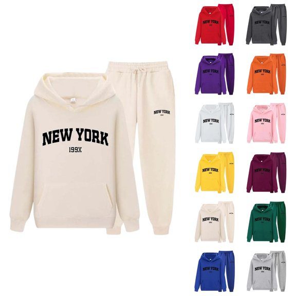 New York Track Suits for Women 2026 Casual Hoodie and Jogger Sweatpants Matching Set Lounge Sets