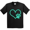 thumbnail image 3 of Inktastic Teal Heart with Paw Print Youth T-Shirt, 3 of 5