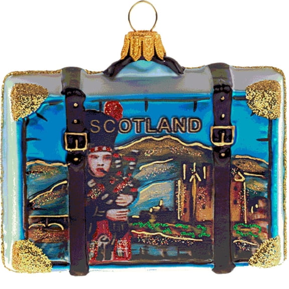 Scotland Travel Suitcase Polish Blown Glass Christmas Ornament ONE Decoration