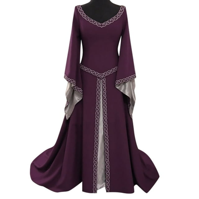 Costumes d'Halloween pour Femmes Robe Renaissance Manches Papillon Robe Maxi Robes Soirée Rétro Médiévale Cosplay Costumes Violet,TG