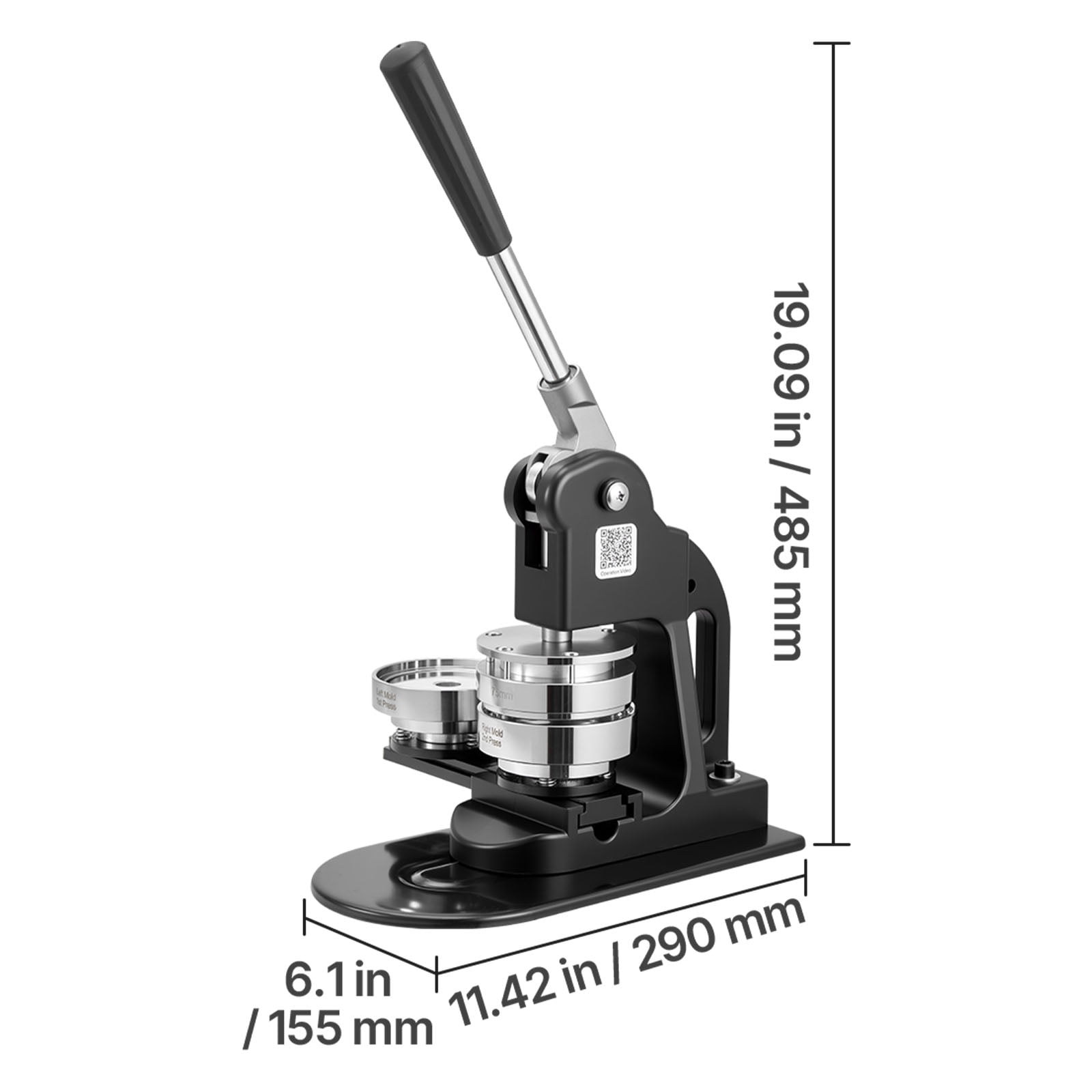 KFFKFF Button Maker Machine, 3-in-1 Badge Press with 500 Button Components, Circle Cutter, Hex Tools, and Instruction Manual, Comfortable Grip, Ideal for Custom Badges, Pins, and Keychains, Black