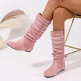 thumbnail image 6 of Women's Extra Wide Calf Knee High Slouchy Boots, Wide Width Tall Boots with Flat Heel Side Zipper Pink 9.5(43), 6 of 7