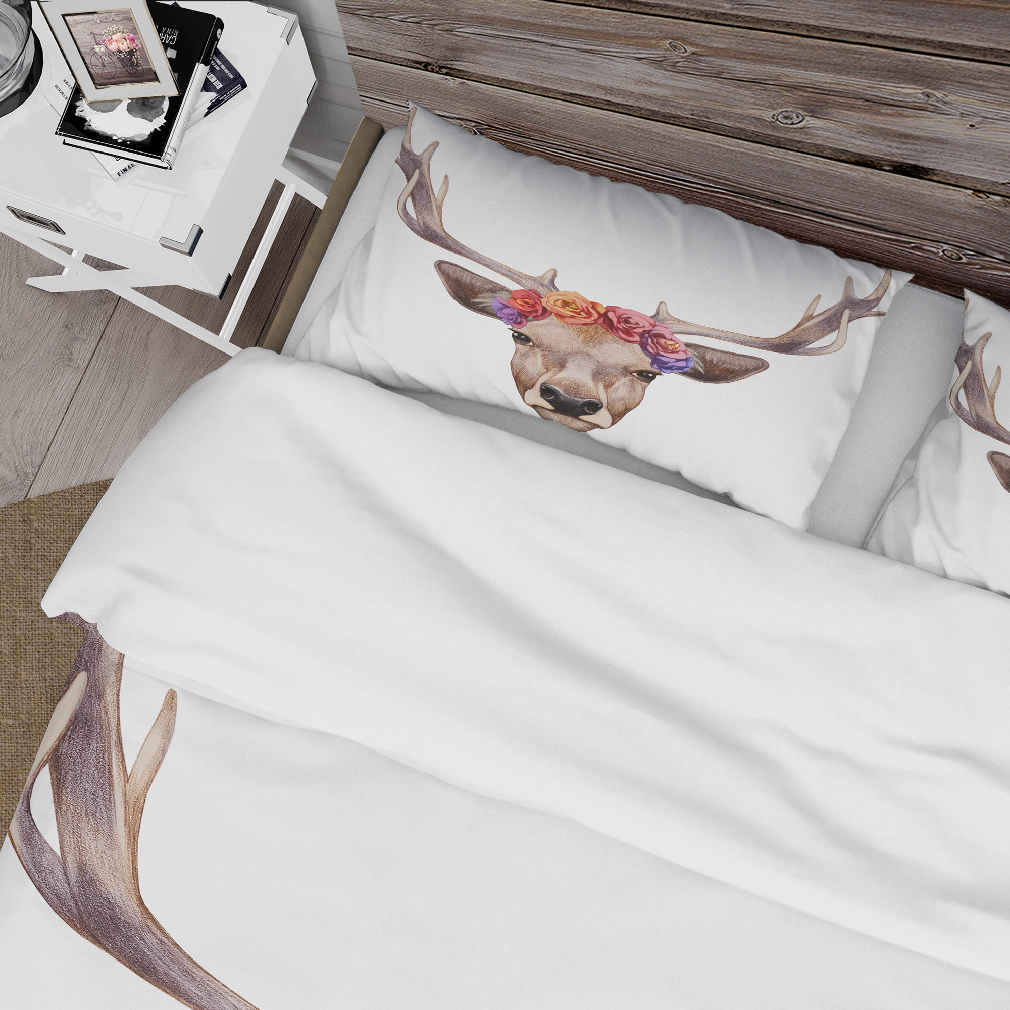 Designart 'Deer Portrait with Floral Head' Country Duvet Cover Set