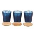 Decmode Set of 3 Contemporary Glass and Wood Tapered Cylinder Votive