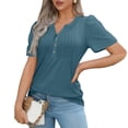 thumbnail image 6 of Womens Shirts Blouse Womens T Shirts Short Sleeve Pleated Casual V Neck Summer Blouses Tops, 6 of 8