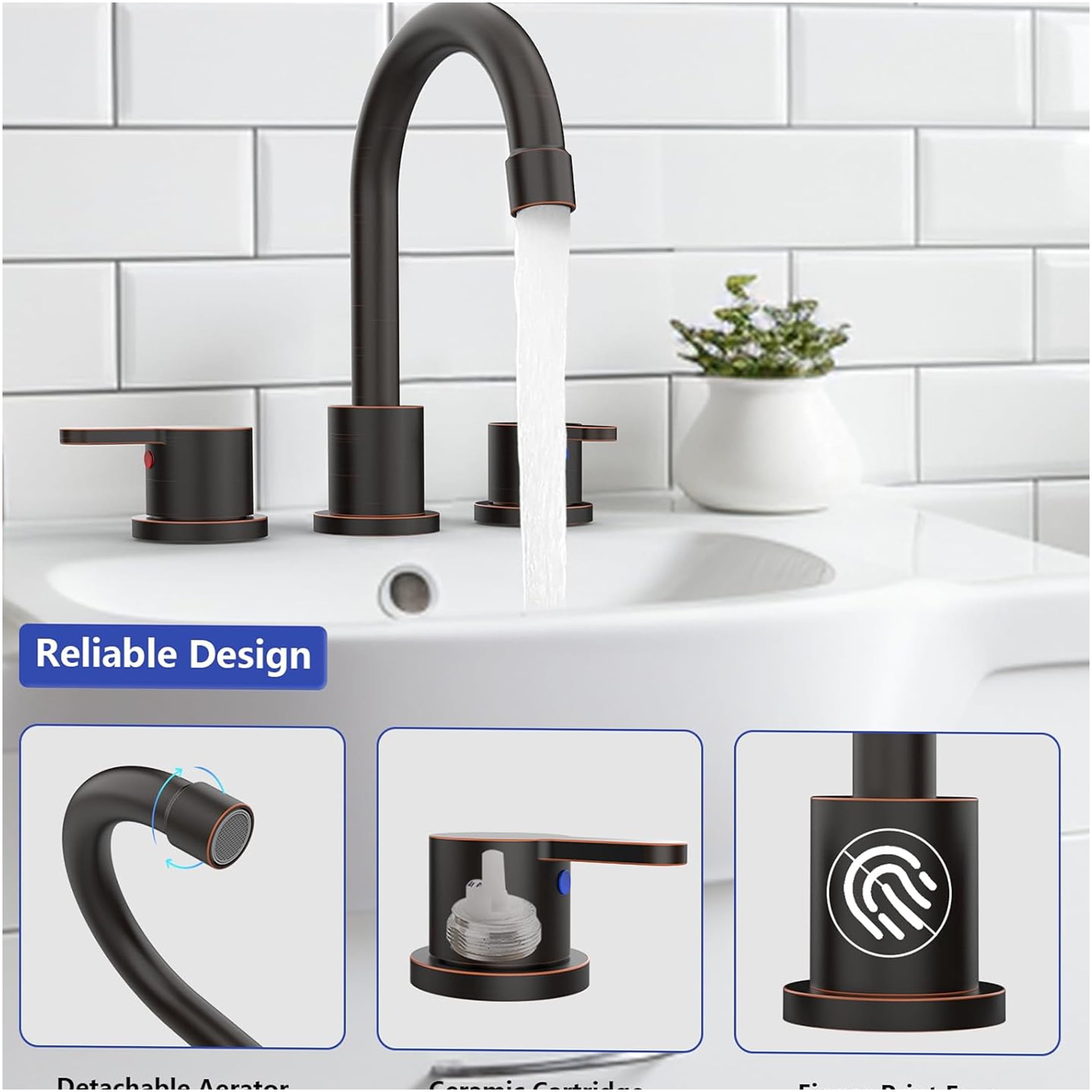 JERFIT 8-inch Centerset Bathroom Sink Faucet, Oil Rubbed Bronze 2-Handle Vanity Faucet with 360° Swivel Spout, High-Arc Gooseneck and Water-Saving Pop-Up Drain for 3-Hole Sink