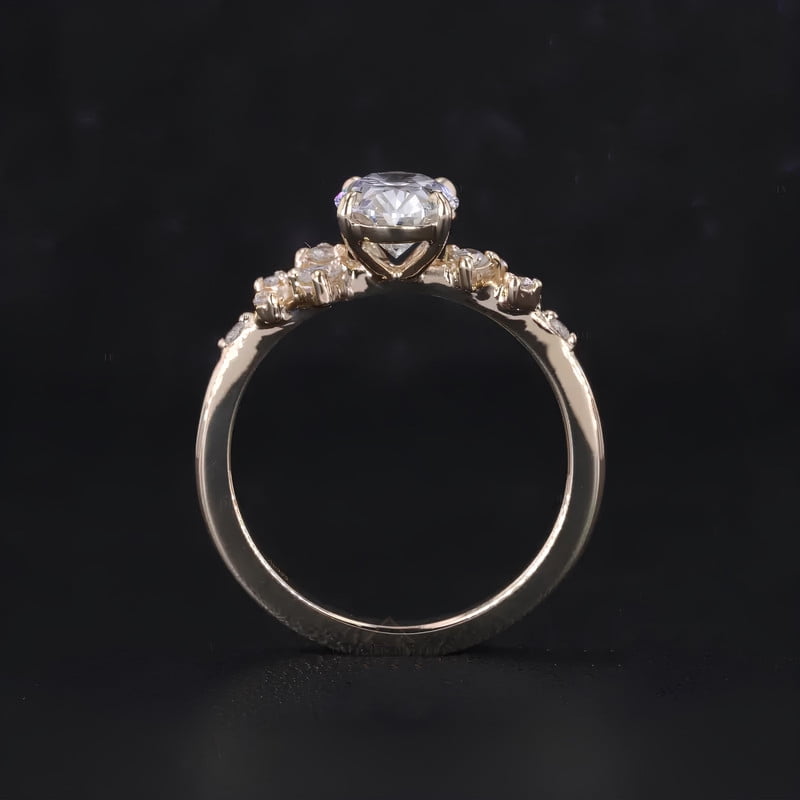solitaire jewels Unique SnowDrift Oval Moissanite Engagement Ring For Women, 14K Yellow Gold