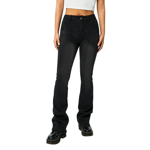 AmShibel Women Low Rise Jeans Y2K Retro Stretchy Washed Bell Bottom