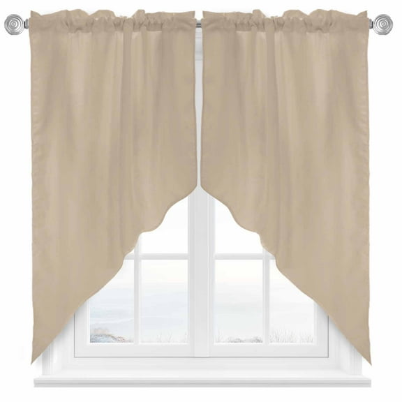 Solid Color Swag Valances for Windows 2 Pack Light Khaki Swag Kitchen Curtains 45 Inches Long Rod Pocket Short Window Treatment for Kitchen Bathroom 36"x45"