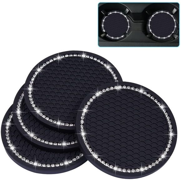 Sous-verres de Voiture Bling, Wisdompro 4 Pack PVC Voiture Porte-Gobelet Insert - Antidérapant Universel Véhicule Intérieur