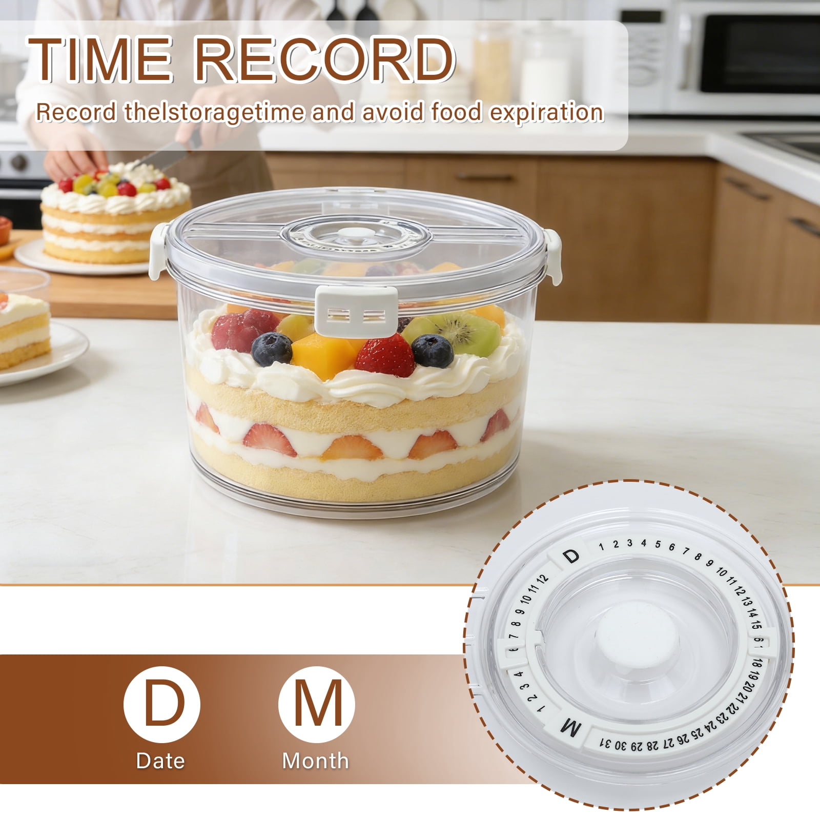 Brabtod 4.5L Large Airtight Salad Bowl Food Storage Container, Transparent Sealed Box with Date Dial & 4‑Side Locking Lids for Salad, Fruits, Snacks & Baked Goods