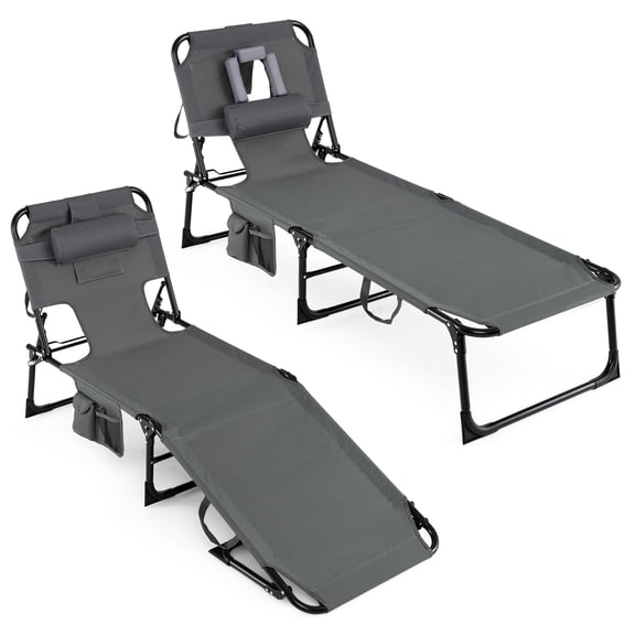 Gymax 2PCS Tanning Chair Portable Chaise Lounge Chair w/4-Position Adjustable Backrest