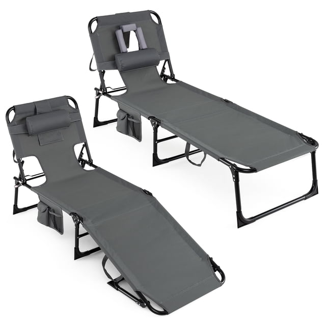 Gymax 2 Pcs Chaise de Bronzage Chaise Longue Portable avec Dossier Réglable à 4 Positions