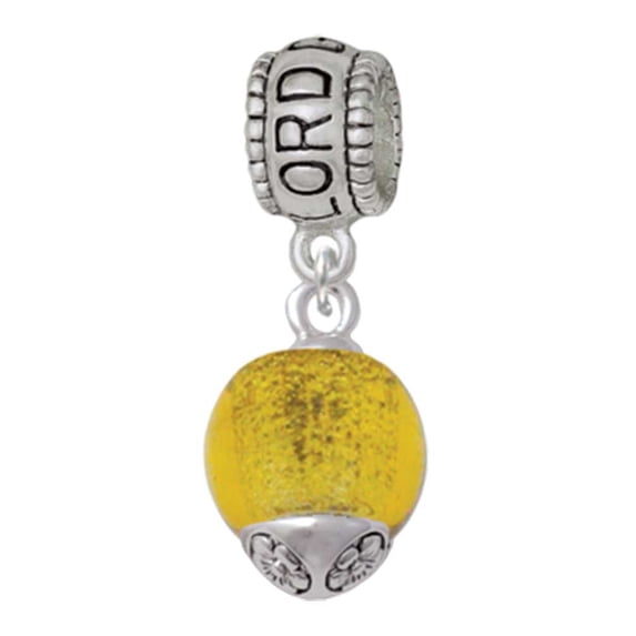 Delight Jewelry 12mm Yellow Roller Spinner with Silvertone Lining Glass Spinner Lord Guide Me Charm Bead