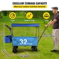 thumbnail image 3 of VEVOR Extra Large Collapsible Garden Cart with Removable Canopy, Folding Wagon Utility Carts with Wheels and Rear Storage, Wagon Cart for Garden, Camping, Grocery Cart, Shopping Cart, Blue, 3 of 9
