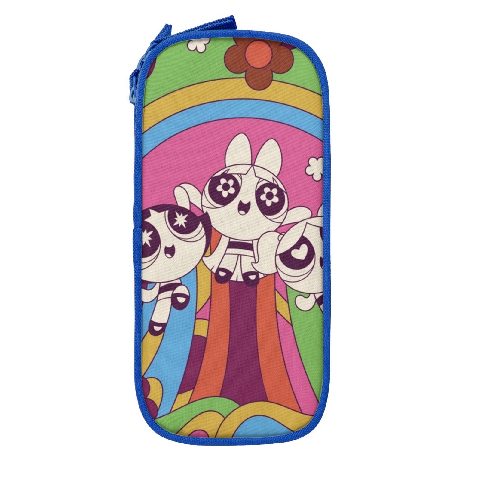 The Powerpuff Gi-rls Pencil Case Large Capacity Pencil Pouch Penbag Office Stationery Organizer Travel Makeup Bag Blue