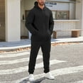 thumbnail image 7 of Domuza Track Suits for Men Set Solid Color Fleece Drawstring Hoodies Pullover and Jogger Sweatpants Casual Athletic Hooded Set Jogging Suit Black XL, 7 of 7