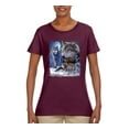 thumbnail image 2 of Wolves and the Moon in the Winter Night | Womens Animal Lover Graphic T-Shirt, Maroon, X-Large, 2 of 3