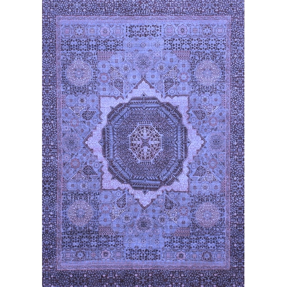 Ahgly Company Machine Washable Indoor Rectangle Oriental Blue Modern Area Rugs, 3' x 5'