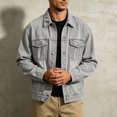 thumbnail image 4 of Raeneomay Men's Denim Jacket - Long Sleeve Collared Multi Pocket Outerwear S-XXL, 4 of 4