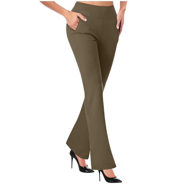 Yuyuzo Flared Pants for Women High Waisted Slim Fitted Solid Color Workout Lounge Trousers with Pockets