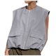 thumbnail image 5 of Chaqueta con cremallera sin mangas y bolsillos anchos de Songma, de color liso, para mujer: túnicas holgadas de estilo informal, 5 of 5