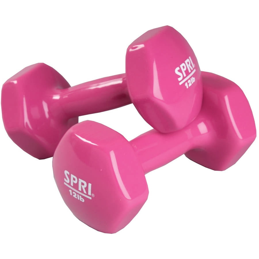 SPRI Deluxe Vinyl Dumbbells, 12 lb Pair, Pink
