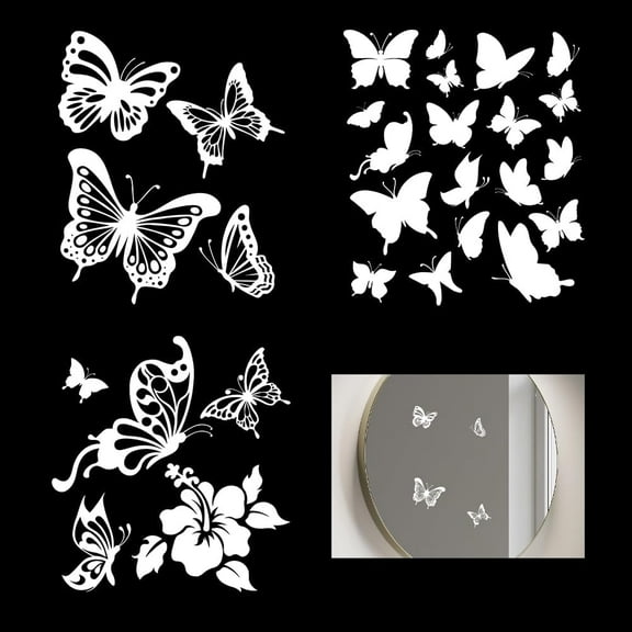 Waterproof Reflective Plastic Mirror Stickers with Adhesive Tape Butterfly 150x130mm 3pcs/set