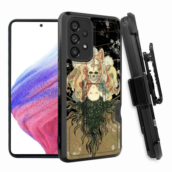 ANJ  Rugged Shockproof Hoster Case w/Card Slot, Kickstand   Tempered Glass Cover for Samsung Galaxy A33 5G - Demon Kiss